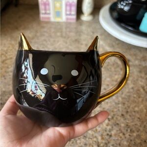Charming Black Cat Mug with Gold Handle